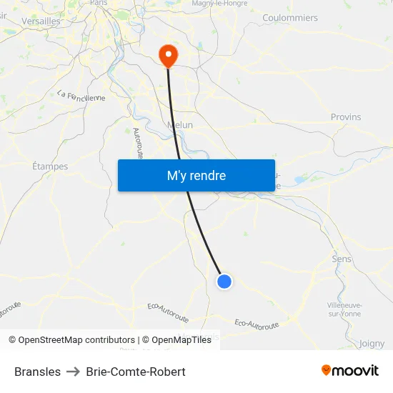 Bransles to Brie-Comte-Robert map