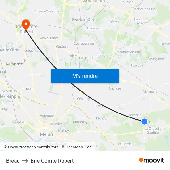 Breau to Brie-Comte-Robert map