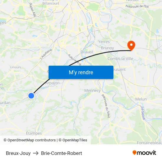 Breux-Jouy to Brie-Comte-Robert map