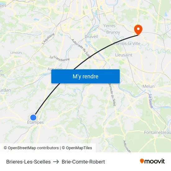 Brieres-Les-Scelles to Brie-Comte-Robert map