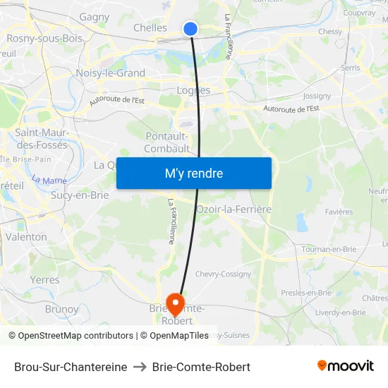 Brou-Sur-Chantereine to Brie-Comte-Robert map