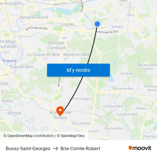 Bussy-Saint-Georges to Brie-Comte-Robert map