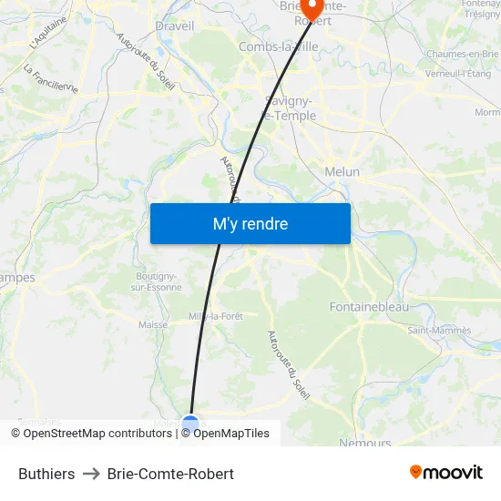 Buthiers to Brie-Comte-Robert map