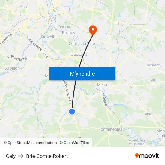 Cely to Brie-Comte-Robert map