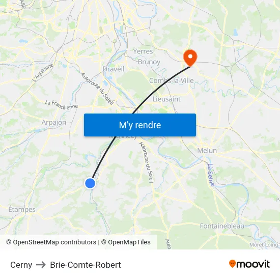 Cerny to Brie-Comte-Robert map