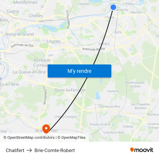 Chalifert to Brie-Comte-Robert map