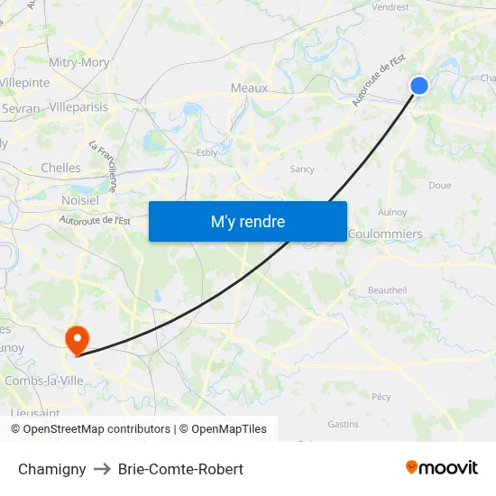 Chamigny to Brie-Comte-Robert map