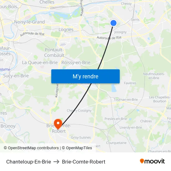 Chanteloup-En-Brie to Brie-Comte-Robert map