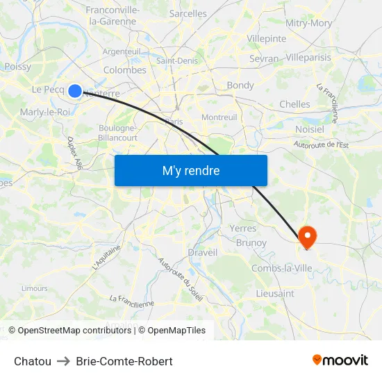 Chatou to Brie-Comte-Robert map
