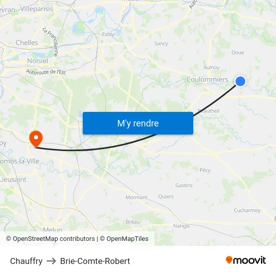 Chauffry to Brie-Comte-Robert map