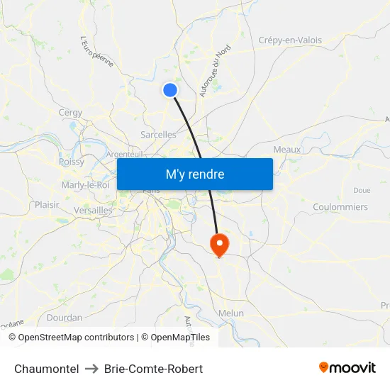 Chaumontel to Brie-Comte-Robert map