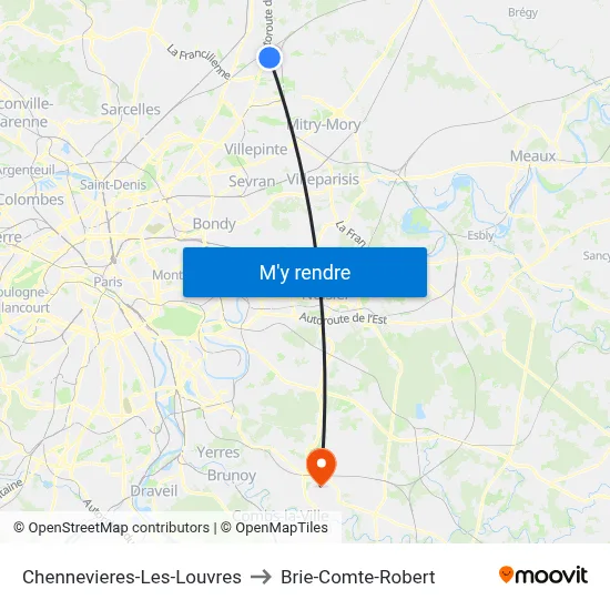 Chennevieres-Les-Louvres to Brie-Comte-Robert map