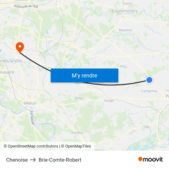 Chenoise to Brie-Comte-Robert map