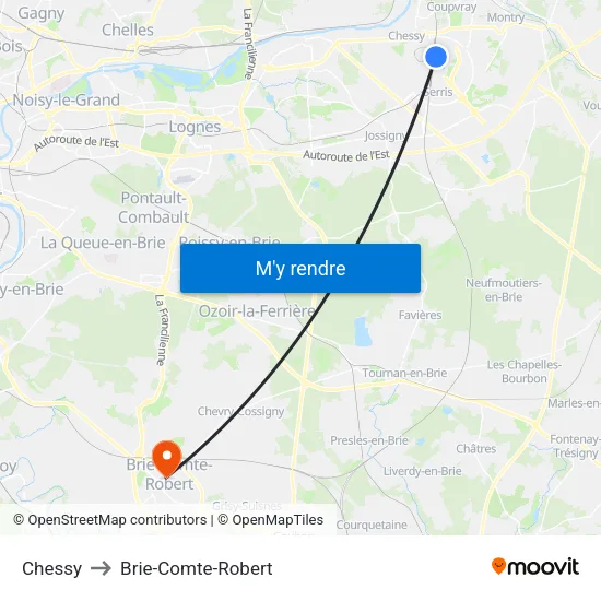 Chessy to Brie-Comte-Robert map