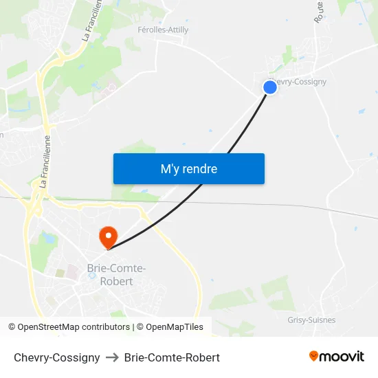 Chevry-Cossigny to Brie-Comte-Robert map