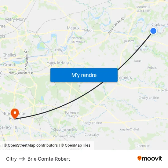 Citry to Brie-Comte-Robert map