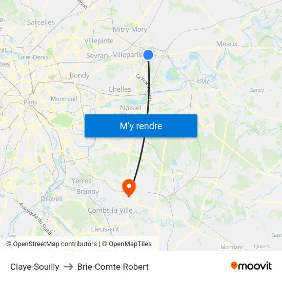 Claye-Souilly to Brie-Comte-Robert map