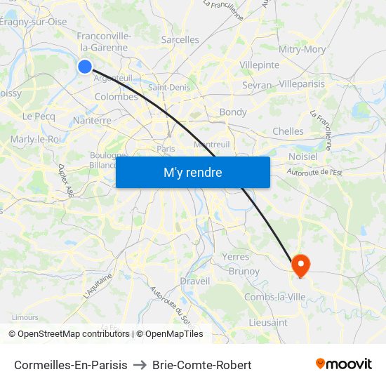 Cormeilles-En-Parisis to Brie-Comte-Robert map