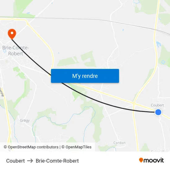 Coubert to Brie-Comte-Robert map