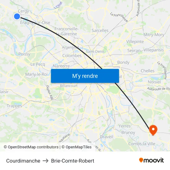 Courdimanche to Brie-Comte-Robert map