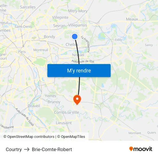 Courtry to Brie-Comte-Robert map
