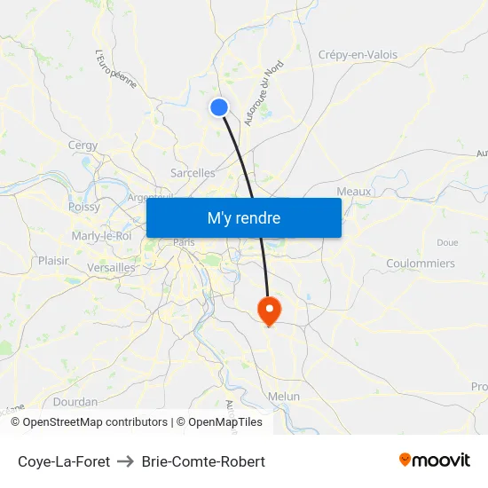 Coye-La-Foret to Brie-Comte-Robert map