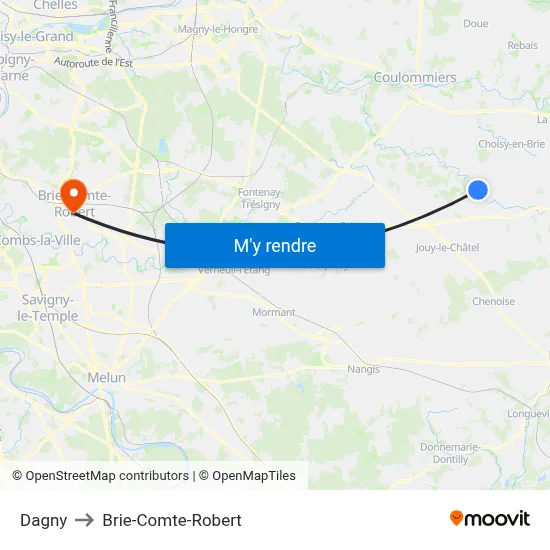 Dagny to Brie-Comte-Robert map