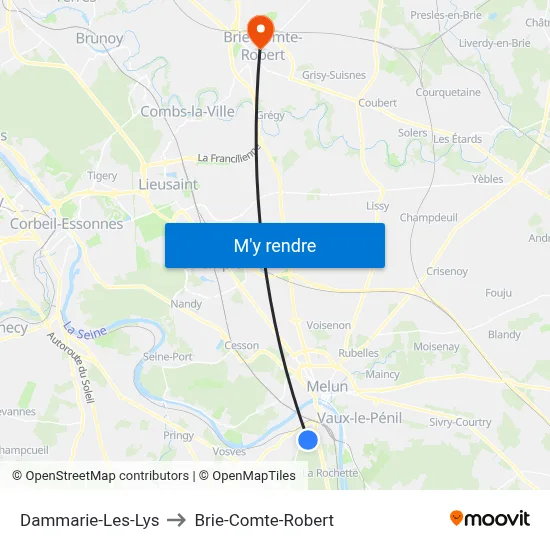 Dammarie-Les-Lys to Brie-Comte-Robert map