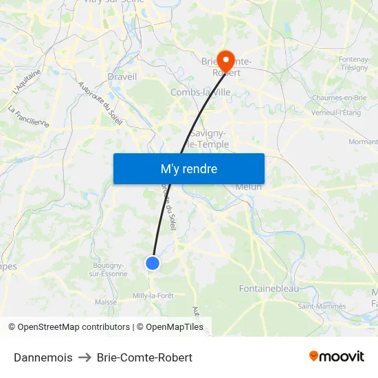 Dannemois to Brie-Comte-Robert map