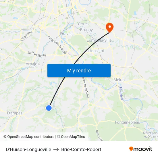 D'Huison-Longueville to Brie-Comte-Robert map