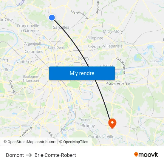 Domont to Brie-Comte-Robert map