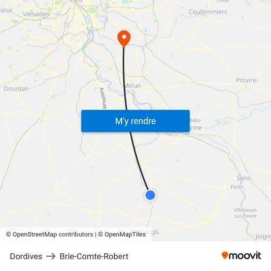 Dordives to Brie-Comte-Robert map