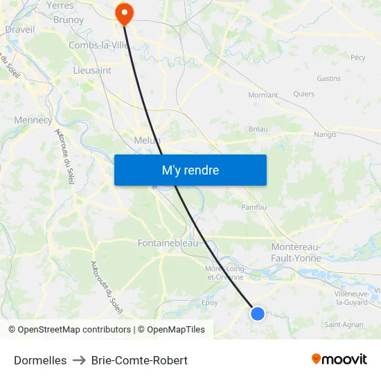 Dormelles to Brie-Comte-Robert map