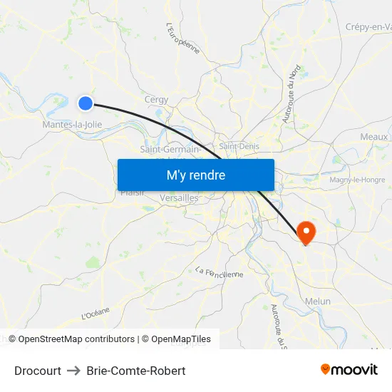 Drocourt to Brie-Comte-Robert map