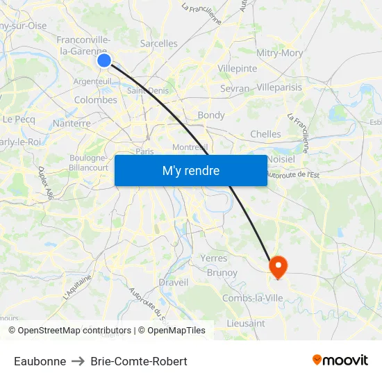 Eaubonne to Brie-Comte-Robert map