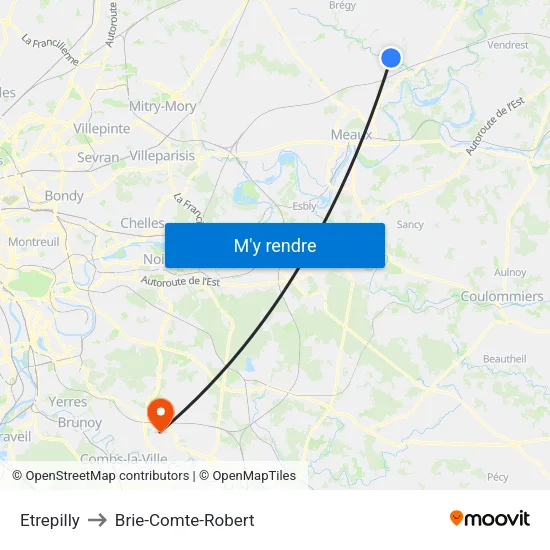 Etrepilly to Brie-Comte-Robert map