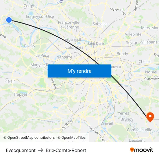 Evecquemont to Brie-Comte-Robert map