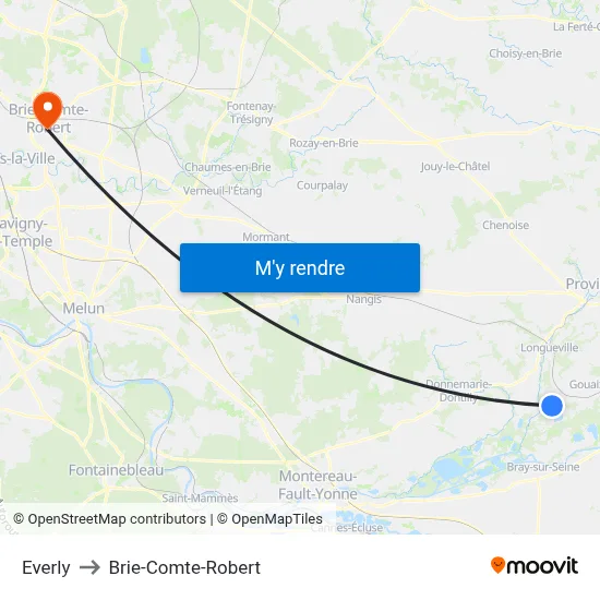 Everly to Brie-Comte-Robert map