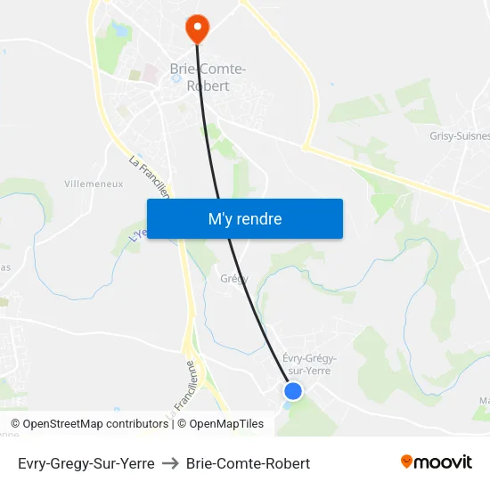 Evry-Gregy-Sur-Yerre to Brie-Comte-Robert map