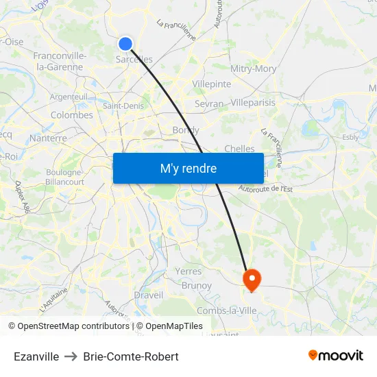 Ezanville to Brie-Comte-Robert map