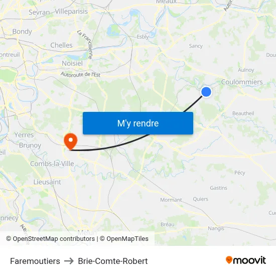 Faremoutiers to Brie-Comte-Robert map