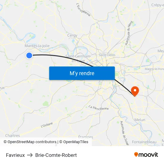 Favrieux to Brie-Comte-Robert map