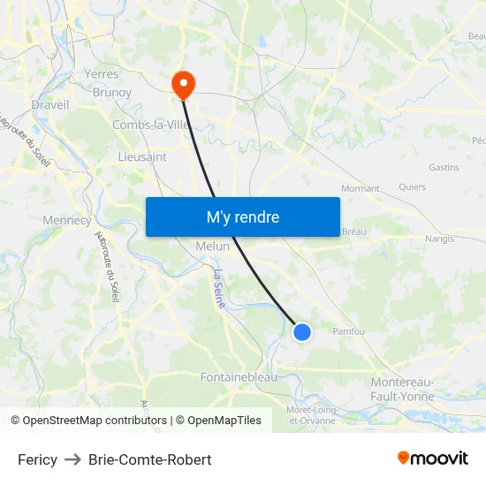 Fericy to Brie-Comte-Robert map