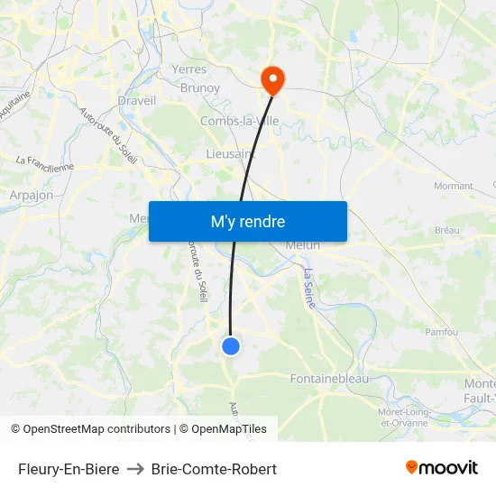 Fleury-En-Biere to Brie-Comte-Robert map