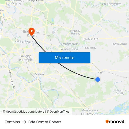 Fontains to Brie-Comte-Robert map