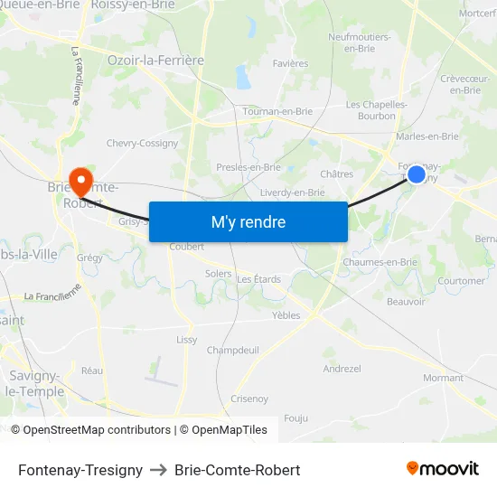 Fontenay-Tresigny to Brie-Comte-Robert map