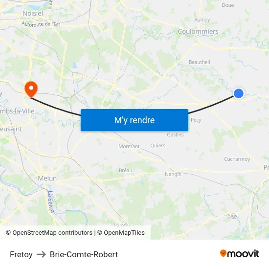 Fretoy to Brie-Comte-Robert map