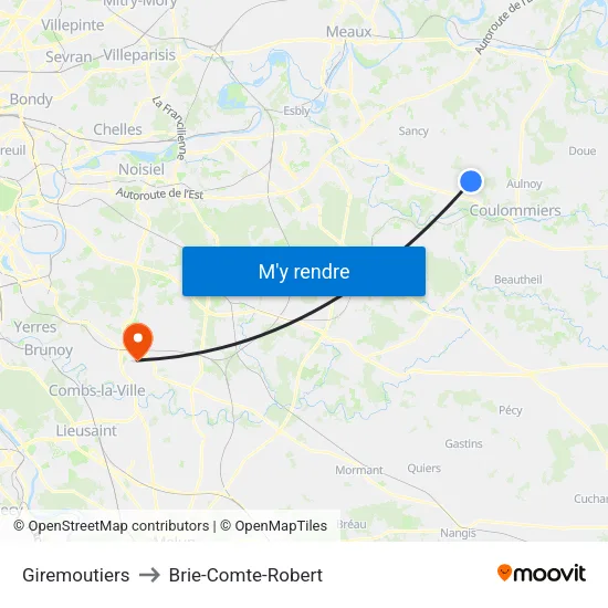 Giremoutiers to Brie-Comte-Robert map