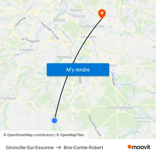 Gironville-Sur-Essonne to Brie-Comte-Robert map