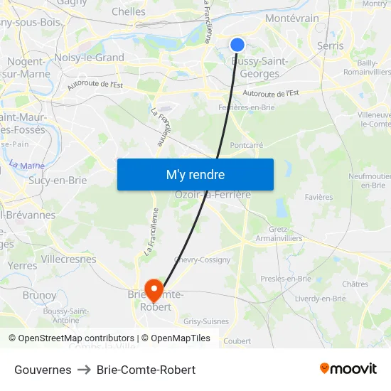 Gouvernes to Brie-Comte-Robert map